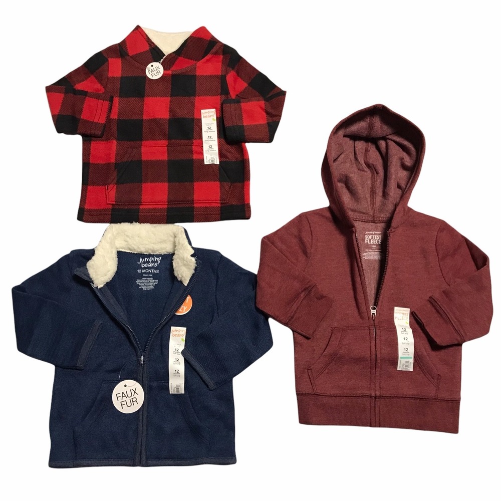 Jumping Beans Baby Boys Faux Fur Fleece Sweaters & Hoodie Sz 12M‎ Multi Lot of 3